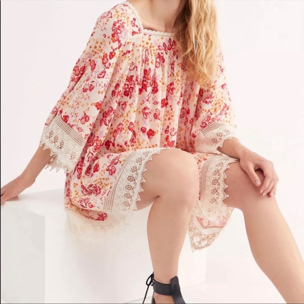 NWOT! Free People It's Necessary Floral Lace Crochet Tunic Mini Dress Size Small
